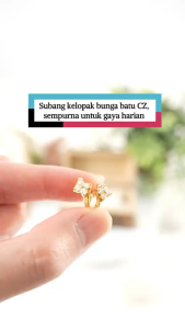 SUBANG CLIP Floral Saduran Emas 24K Permata Putih Zhulian