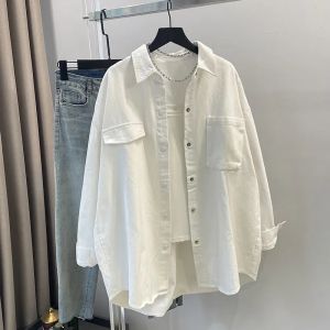 Fat Girl 150.00kg Plus Size Polo Collar Long Sleeves Shirt Womens Spring and Autumn Leisure Loose-Fitting Versatile Blouse Thin Outwear Fashion