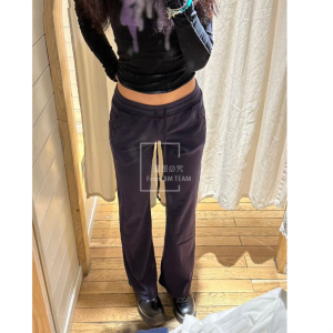 BM Drawstring Casual Pants Womens Straight Leg Long Trousers Autumn Versatile Slimming Sports Pants Blue Color