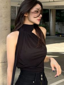 Áo Vest Cổ Cao Không Tay Pure Desire Dành Cho Nữ Mùa Hè Áo Khoác Ngoài Mềm Mại Thanh Lịch Ôm Vừa Vặn Màu Đen Áo Lót