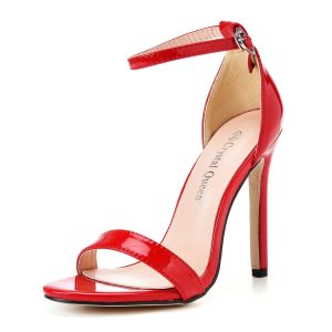 Giày Sandal Cao Gót Nữ Màu Trơn Thanh Lịch Thời Trang Mùa Hè Chất Liệu Da Bóng Quai Khóa Siêu Cao Gót