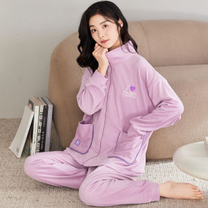 Plandoo Island Velvet Thickened Fleece Womens Sleepwear Winter Home Clothes Red Coral Velvet Soft Pure Color Sweet Style Home Suit