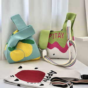 Túi Đeo Tay Dệt Kim Dễ Thương Túi Đựng Đồ Ăn Nhẹ Túi Quà Tặng Túi Xô Túi Công Sở Cho Phụ Nữ Túi Nylon Mềm Có Thể Gấp Lại