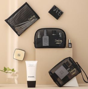 EH Mesh Cosmetic Bag Makeup Bags Zipper Pouch Pencil Case Offices Travel Storage Woman Toiletry Small Bags Makeup Organizer