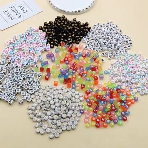 100pcs Huruf Manik DIY Mote Huruf Bulat Pipih Manik Alfabet Mute Huruf Kotak Dadu 4x7mm
