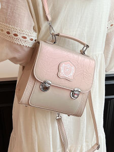 Cute College Style Dual Shoulder Bag for Girls Versatile Summer New Fashion Small Backpack Polyester Lining Pure Color PU Material