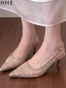 Daphne | Summer Lace Fabric And Rhinestone Women Sandals