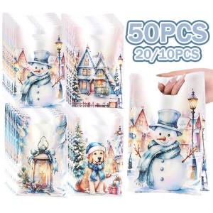 Túi Quà Giáng Sinh Ông Già Noel & Người Tuyết Thiết Kế 10/20/50 Bộ Đêm Giao Thừa Trang Trí Bao Bì Túi Trang Trí Nhà Navidad Natal
