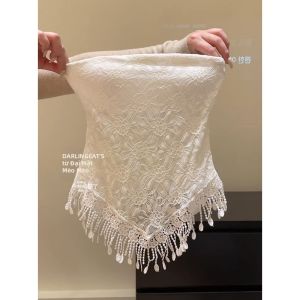 Áo Vest Tua Rua Ren Kiểu Pháp Mới Cho Nữ Mùa Hè Áo Hở Lưng Áo Khoác Ngoài Váy Nửa Thân Hai Mảnh Áo Vest Tua Rua Ren