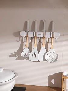 ALX MALAYSIA Mop Broom Holder with Hooks Wall Mounted Storage Rack No Drilling Strong Adhesive Rak Penyapu Mop 拖把收納