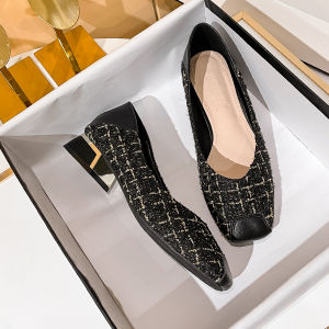 Fashionable Chunky Heel Single Shoes Comfortable Medium Heel Womens Shoes Elegant Large Size Footwear for Summer Season