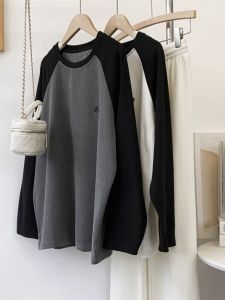 ผู้หญิง เสื้อยืดแขนยาวแคชเมียร์สองด้าน หลวม Midi New Early ฤดูใบไม้ร่วง เสื้อท่อนบน เสื้อฐานสวมใส่ด้านใน ฤดูใบไม้ร่วง ฤดูหนาว