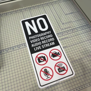No Photography Video Record Audio Recording Live Stream. Sticker Sign Signage Notice. Camera Do Not Take Shoot Photo