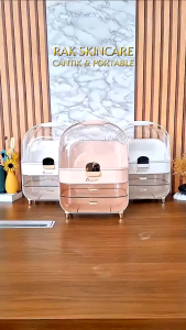 YESALL Rak Skincare Portable Aesthetic Anti Debu Serbaguna - Rak Makeup Kosmetik Estetik Transparan Tempat Penyimpanan Barang Skin care Organizer Storage Box
