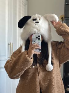 Cute Dog Ear Warmer Hat Windproof Warm Cap Lovely Pet Headwear Cozy Woolen Material Snug Fit Ear Protection