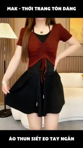 Áo Thun Nữ Tay Ngắn MAK Kiểu Nhúm Eo Tôn Dáng Vạt Buộc Nơ Cao Cấp Chất Cotton Mềm Co Giãn