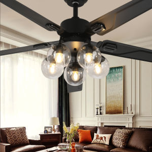 Frequency Conversion Mute Retro Electric Fan Lamp Industrial Wind Ceiling Fan Lights Dining Room/Living Room For Home Iron Leaf Magic Bean American Style Chandelier