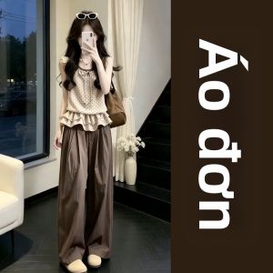 Ge·an·fei | Bộ Áo Thun Chấm Bi Hè và Quần Ống Rộng