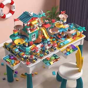 Building Blocks Table and Chair Set Study and Play Set Table Multifunction Table Gift Toys for Kids Blocks