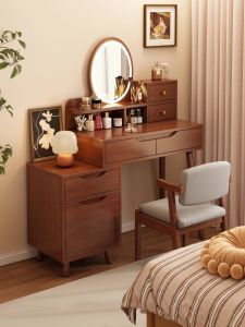 Modern Simplified Chinese Style Integrated Makeup Desk with Storage Cabinet Bedroom Vanity Table Artistic Style Type
