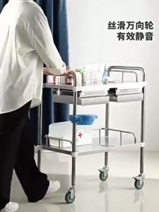 Thicken Medical Trolley 304 Stainless Steel Rolling Utility Cart Treatment Storage Racks Trolley Cart with Wheels Clinic Hosptial Hotel Beauty Salon Medication Shelves