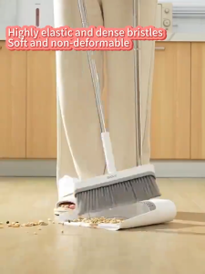 Ecoco Broom Dust Pan  Foldable & Rotatable With Comb Dustpan Set  Rotating 180° Space-Saving