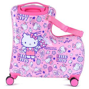 Hello Kitty Childrens Luggage Cartoon Universal Wheels Suitcase Girls Travel Riding Bag ABS+PC Material Zipper Closure