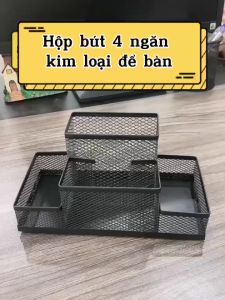 Hộp đựng bút 4 NGĂN để bàn kim loại đa năng - DMA store