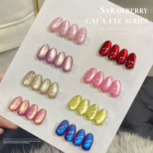 1-20pcs 12ML Summer Red Strawberry Glass Bead Magnet Cat Eye Gel Nail Polish Celebrity Flashing Cat Eye Nail Polish Red Nails