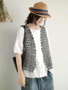Original Design Spring Cut Out Womens Crocheted Vest Outer Wear Vest Preppy Style Cotton Cardigan Sleeveless Short Tops Waistcoat