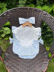 ชุดเด็กอ่อน ชุดสีฟ้า ชุดวันแม่ บอดี้สูทเด็ก ชุดพร้อมโบว์คาดผม