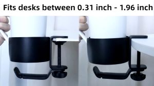 [LIULIU MEI]2 in 1 ที่วางแก้ว แบบตั้งโต๊ะ พร้อมที่แขวนหูฟัง ปรับได้ ตะขอแขวนขวดน้ํา วัสดุเหล็กทนทาน วางแก้วน้ำได้ หมุนได้