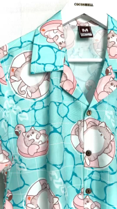 เสื้อฮาวาย Cocoshell ลายแมวอ้วน ✅พร้อมส่งจากไทย✅ ไม่ยับไม่ร้อนไม่ต้องรีด H115