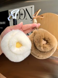 [Cute Coin Purse] Real Rex Rabbit Hair Car Key Ring Pendant Stuffed Earphone Bag Schoolbag Bag Charm Gift