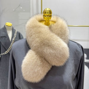 ผ้าพันคอขนสุนัขจิ้งจอกแท้สไตล์เกาหลีแบบสองด้านเพิ่มความหนารักษาความอบอุ่นป้องกันคอขนเฟอร์ปกคอขนเฟอร์เรียบง่ายเรียบหรูแมทช์ลุคง่าย