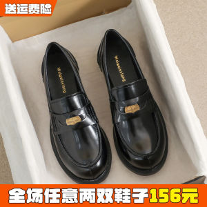 รองเท้าส้นแบน Miva สำหรับผู้หญิง สไตล์อังกฤษ ทรงหัวมน หนังนิ่ม ขนาดใหญ่ รองเท้าส้นแบนหัวมนสีดำ สไตล์ฤดูใบไม้ร่วง 2025