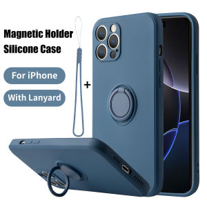 เคสโทรศัพท์ หลายสี ซิลิโคนนิ่ม พร้อมแหวนแม่เหล็ก สําหรับ iPhone 16 15 14 13 12 11 Mini Plus Pro Max