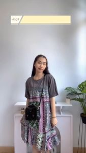 [Basica Moda] 17220 Gaun Dress Mini Wanita Manissa Motif Twistcone Import