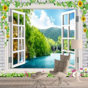 CUSTOM WALLSTIKER UKURAN BESAR MOTIF JENDELA PEMANDANGAN 3D - WALLPAPER MOTIF JENDELA VISUAL 3D