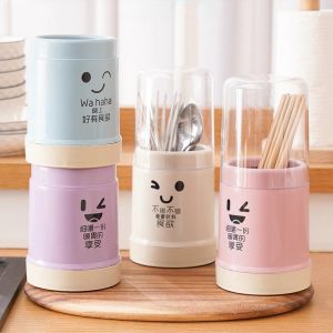 Creative Chopstick Organizer with Dust Cover Design Detachable Plastic Cage Spoon and Fork Holder