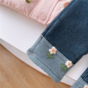 Quần Jeans Denim Lót Lông Cừu Cho Bé Gái Mùa Xuân Thu Quần Ống Thẳng Dày Thời Trang Cho Bé Gái Quần Dài Thường Ngày