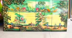 Bộ Tranh sơn mài Thanh Bình Lê 4 tấm - ĐỒNG QUÊ size 60x120 cm hàng đẹp chất lượng