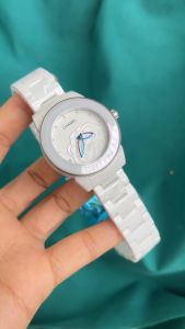 Đồng Hồ Nữ Dây Đá Ceramic HOAHỒNG Màu Trắng Vỏ Silver Size 34mm(CNHOA02)