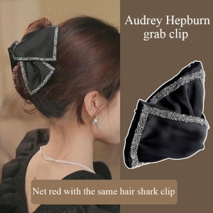 🔥Black Rhinestone Bow Hair Claw Clip French Style Hair Clip Temperament Shark Clip LovelylifeFu👍