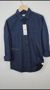 Kemeja Polos Pria: Kemeja Panjang Lengan Panjang Navy Blue