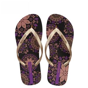 Hotmarzz Womens Summer Fashionable Flip Flops Anti-Slip Beach Shoes Plant Floral Pattern Flat Heel PVC Material Casual Slippers