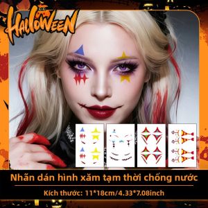 Tem Nhãn Dán Hình Xăm Tạm Thời Hình Chú Hề Kinh Dị Halloween Lâu Trôi Không Thấm Nước Dành Cho Mặt Và Tay Nhóm Tuổi 14+
