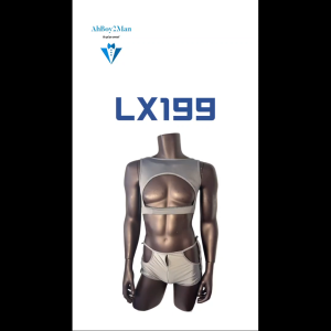 Mens Boxer: Polyester Gray Crop Top and Zipper Boxer Brief Set (LX199)
