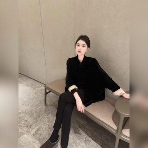 YUFUQING | New Chinese Style Black Velvet Jacket Womens Spring Autumn High End Tang Costume Zen Sensation Fashionable Outerwear Top