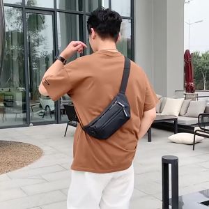 MENSPE Mens Chest Bag Waist Bag Large Capacity Shoulder Bag Wear-resistant Cross body Shoulder Pouch Purse Man Chest Bag Side Bag with Headphone Jack